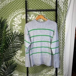 Aerie Grey & Green Striped Crew Neck Oversized Knit Sweater XS